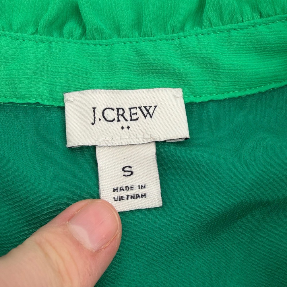 J.Crew Womens S Green Blouse Ruffle Flutter Sleeve Tie Neck Chiffon Top - Picture 3 of 6